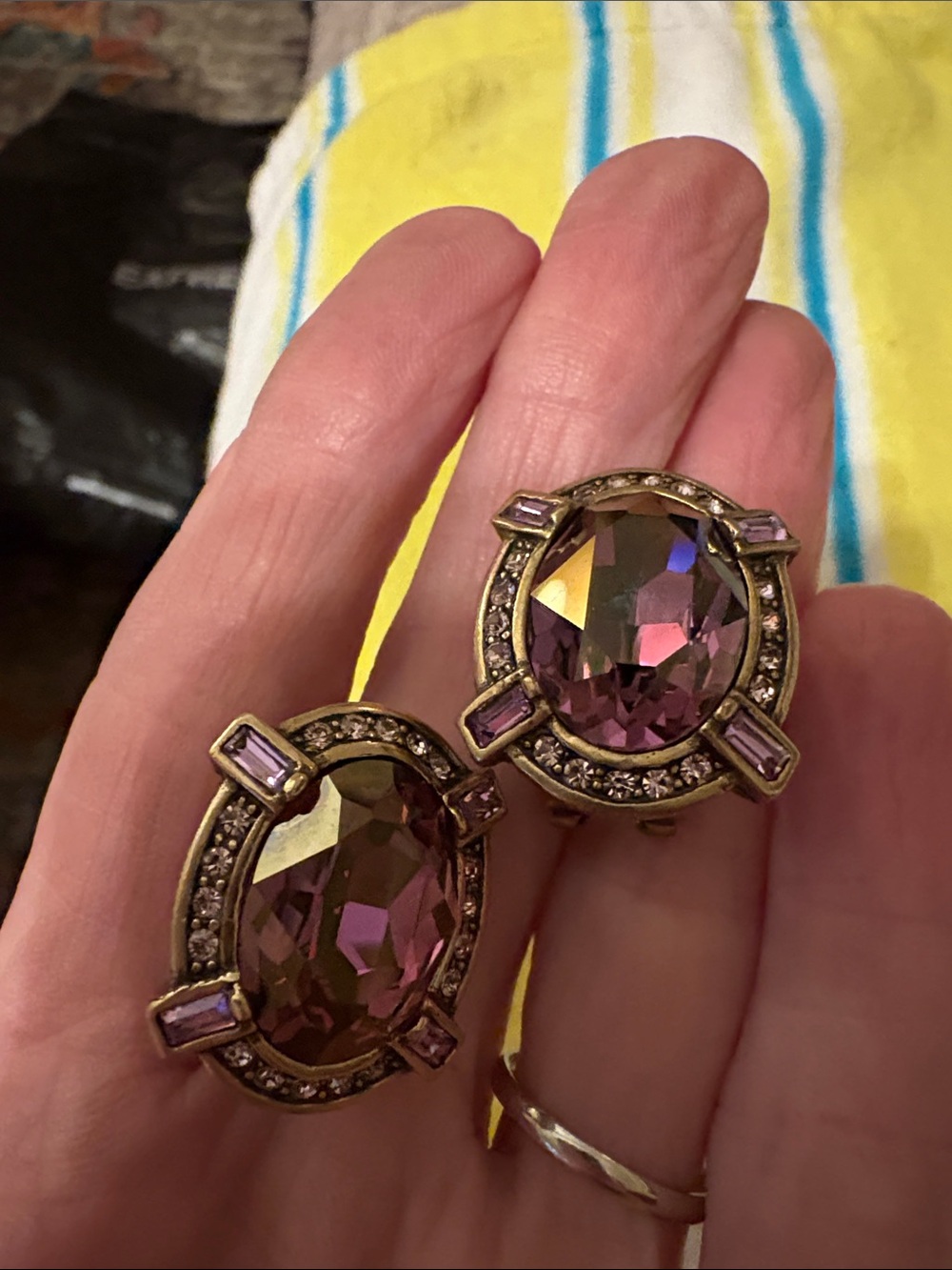 Heidi Daus Purple Crystal Oval Clip-On Earrings